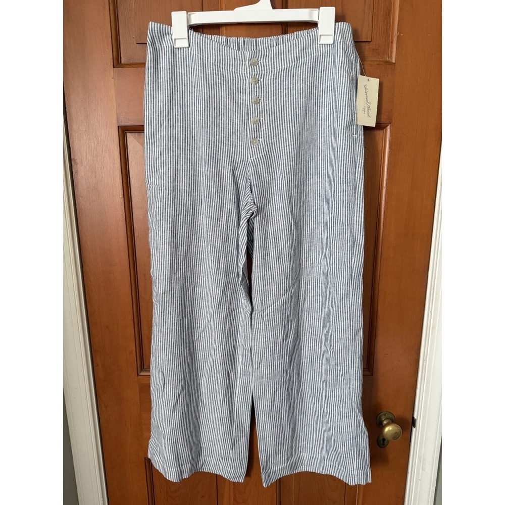 Women's Universal Thread Mid-Rise Straight Leg Pull-On Blue Striped Pants Medium